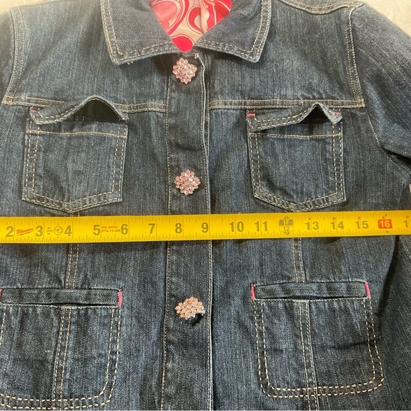 Luii Womens Lined Denim Jacket Jeweled Buttons Size Medium Cropped - Picture 6 of 8